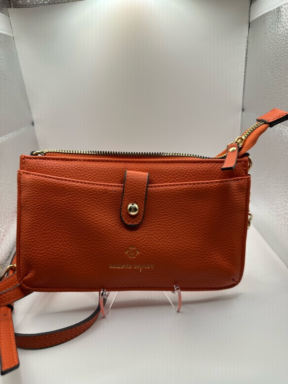 Nanette Lepore Orange Pebbled Leather Crossbody